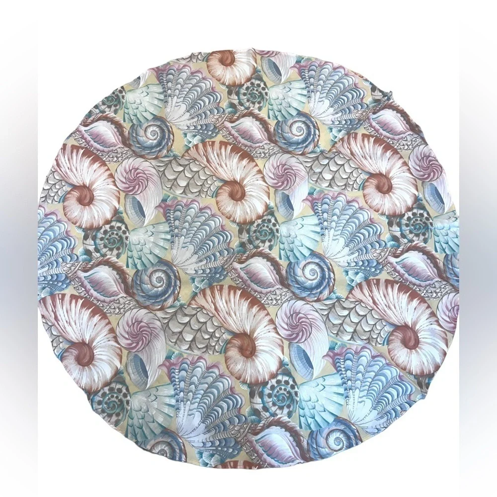 Vintage Handmade Seashells Fabric Tablecloth Napkins Set coastal